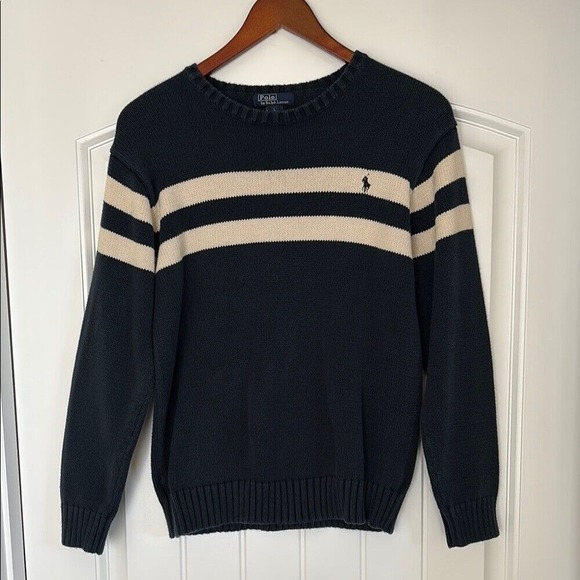 Polo Ralph Lauren Other - Vintage Polo Ralph Lauren Blue Cream Striped Crewneck Sweater Men's‎ Size Large